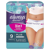 Always Discreet Incontinence Underwear Plus Medium 9 Pack Breathable 3 in 1 Protection (Featured Image)