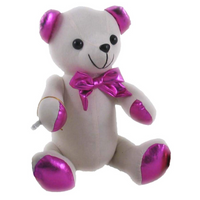 Autograph Teddy Bear 38cm – white plush jointed toy with blue metallic accents and pen for signatures