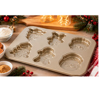 Christmas Non-Stick Cake Mould Baking Tray 35x26.5cm – Festive Shapes Gingerbread, Tree And Santa