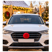Christmas Car Reindeer Antlers And Red Nose Set 3pc – Festive Xmas Vehicle Decorations