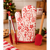 Christmas Baking Set 3pc – Oven Glove, Kitchen Tongs And Spatula – Red White Gingerbread Design (Copy)