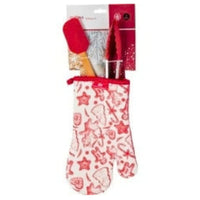 Christmas Baking Set 3pc – Oven Glove, Kitchen Tongs And Spatula – Red White Gingerbread Design (Copy)