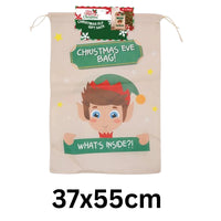 Christmas Eve Elf Gift Sack 37x55cm – Reusable Drawstring Christmas Present Bag for Kids – 1pc