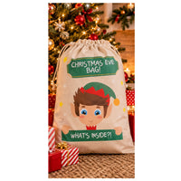 Christmas Eve Elf Gift Sack 37x55cm – Reusable Drawstring Christmas Present Bag for Kids – 1pc