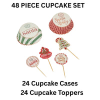 Christmas Cupcake Cases And Toppers 48pc Set – 24 Festive Paper Cases And 24 Decorative Picks