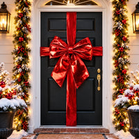 Christmas Door Bow Red Shiny 33x40cm With Sash – Large Festive Xmas Decoration 1pc