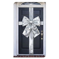 Christmas Door Bow Silver Shiny 33x40cm with Sash – Large Festive Xmas Decoration 1pc