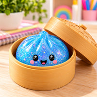 Glitter Dumpling 8.5cm Squishy Toy – Glitter Fidget Toy In Container - 1 Piece Assorted Colours