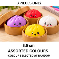 Solid Colour Dumpling 8.5cm Squishy Toys – 3 Pack Assorted Random Colours