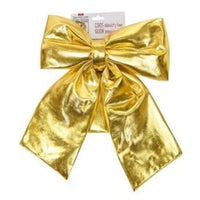 Christmas Door Bow Gold Shiny 33x40cm with Sash – Large Festive Xmas Decoration 1pc