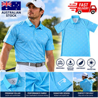 Men’s Golf Polo Shirt Light Blue Short Sleeve Breathable Moisture Wicking Performance (Featured Image)