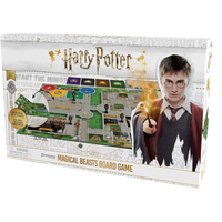 Box of Harry Potter Magical Beasts Board Game with a character holding a wand on a white background