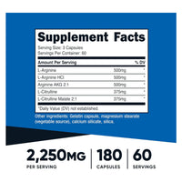 Nutricost Nitric Oxide Booster 2250mg Per Serving 180 Capsules