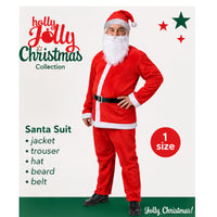 Holly Jolly Christmas Complete Santa Claus Costume Set – One Size Adult Outfit - 5 Piece Set