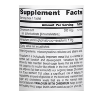 Source Naturals Vanadium with Chromium Bottle – 90 Tablets Blood Sugar Support - Supplement Facts