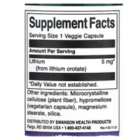 Swanson Lithium Orotate 5 mg 60 Veggie Capsules