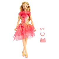 Wicked Glinda fashion doll with blonde hair ombre pink dress accessories and clutch ages 4 plus