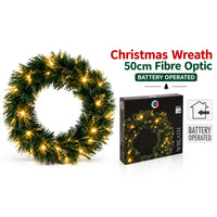 Christmas Wreath Fibre Optic Warm White 50cm LED Battery Operated Indoor Hanging Decoration – 1pc