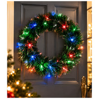 Christmas Wreath Multi Coloured Fibre Optic 50cm Light Up Battery Operated Xmas Door And Wall Decoration 1pc