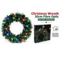 Christmas Wreath Multi Coloured Fibre Optic 50cm Light Up Battery Operated Xmas Door And Wall Decoration 1pc
