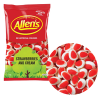 Allen’s Strawberries and Cream 1.3kg bag of gummy lollies – Australian candy perfect for parties, Halloween, or lolly buffets, with no artificial colours.