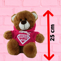 Brown Bear With Hoodie Super Mum 25cm Mother's Day Soft Plush Gift