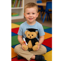 Elka Graduation Teddy Bear 14cm – brown plush toy with graduation cap, gown & scroll keepsake gift