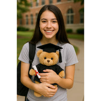 Elka Graduation Teddy Bear 14cm – brown plush toy with graduation cap, gown & scroll keepsake gift