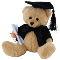 Elka Graduation Teddy Bear 14cm – brown plush toy with graduation cap, gown & scroll keepsake gift