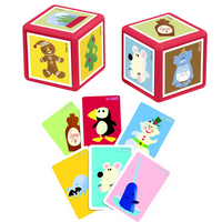 Colorful children's blocks with animal illustrations on a white background