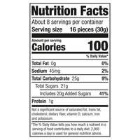 Nutrition facts label for a food product with serving size, calories, and nutritional content.