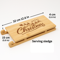 Bamboo Merry Christmas Decorative Sledge Serving Plate - 32 x 15 x 4 cm