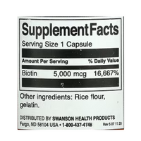 Swanson Biotin 5000 mcg 100 Capsules