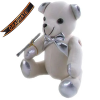 Autograph Teddy Bear 38cm – white plush with silver metallic ears, paws & bow, includes pen for signatures
