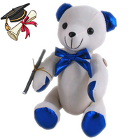 Autograph Teddy Bear 38cm – white plush jointed toy with blue metallic accents and pen for signatures