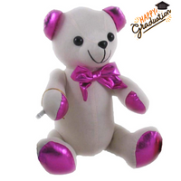 Autograph Teddy Bear 38cm – white plush jointed toy with blue metallic accents and pen for signatures
