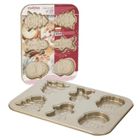 Christmas Non-Stick Cake Mould Baking Tray 35x26.5cm – Festive Shapes Gingerbread, Tree And Santa (Featured Image)
