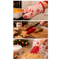 Christmas Baking Set 3pc – Oven Glove, Kitchen Tongs And Spatula – Red White Gingerbread Design (Copy)
