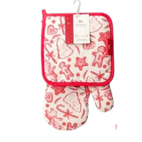 Christmas Cotton Oven Glove And Pot Holder Set 2pc – Red White Gingerbread Festive Kitchen Accessories
