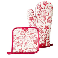 Christmas Cotton Oven Glove And Pot Holder Set 2pc – Red White Gingerbread Festive Kitchen Accessories (Featured Image)
