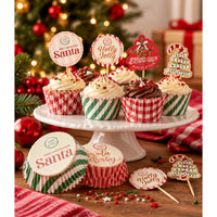 Christmas Cupcake Cases And Toppers 48pc Set – 24 Festive Paper Cases And 24 Decorative Picks
