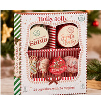 Christmas Cupcake Cases And Toppers 48pc Set – 24 Festive Paper Cases And 24 Decorative Picks
