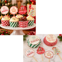 Christmas Cupcake Cases And Toppers 48pc Set – 24 Festive Paper Cases And 24 Decorative Picks
