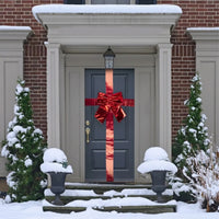 Christmas Door Bow Red Shiny 33x40cm With Sash – Large Festive Xmas Decoration 1pc
