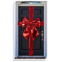 Christmas Door Bow Red Shiny 33x40cm With Sash – Large Festive Xmas Decoration 1pc
