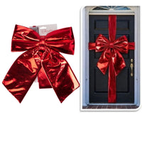 Christmas Door Bow Red Shiny 33x40cm With Sash – Large Festive Xmas Decoration 1pc (Featured Image)
