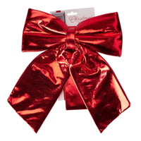 Christmas Door Bow Red Shiny 33x40cm With Sash – Large Festive Xmas Decoration 1pc
