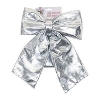 Christmas Door Bow Silver Shiny 33x40cm with Sash – Large Festive Xmas Decoration 1pc
