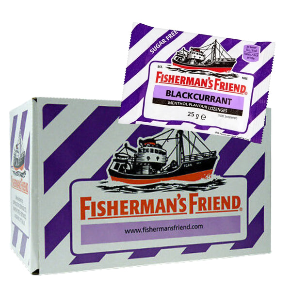 Fisherman’s Friend Blackcurrant Menthol Lozenges 12 Pack – 25g Sugar-Free Cough and Throat Relief Lozenges
