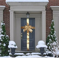 Christmas Door Bow Gold Shiny 33x40cm with Sash – Large Festive Xmas Decoration 1pc
